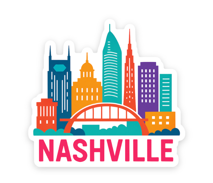 Colorful Nashville Skyline with Bridge Sticker