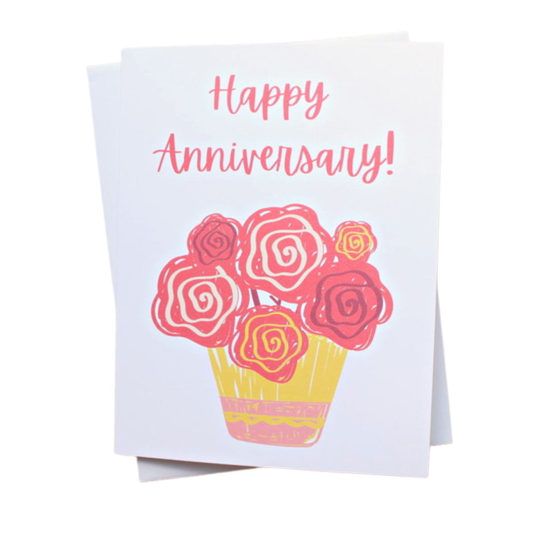 Happy Anniversary Flower Pot Individual Greeting Card