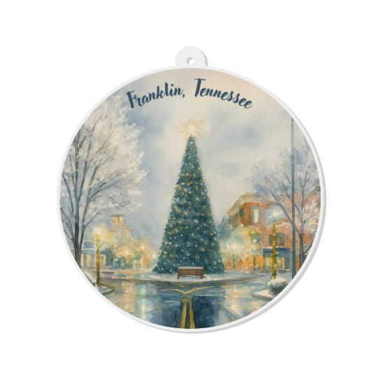 Acrylic ornament of the Franklin Square at Christmas.