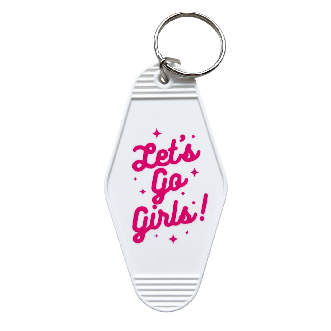 Motel style white keychain.
