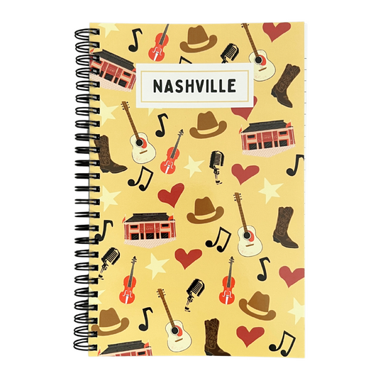 Country music themed spiral bound lined notebook.