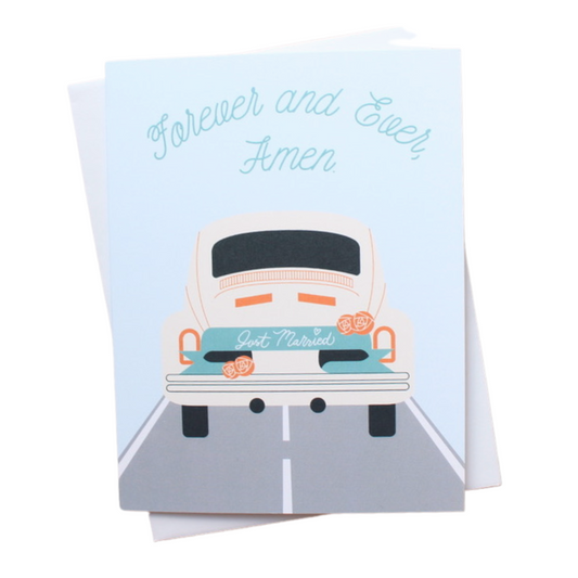 Just Married Forever and Ever Amen Individual Greeting Card
