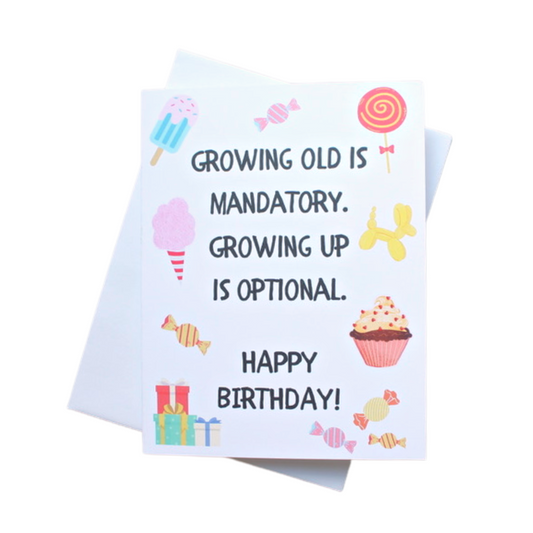 Growing Up is Optional Whimsical Happy Birthday Individual Greeting Card