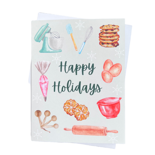 Happy Holidays Baking Watercolor Individual Greeting Card