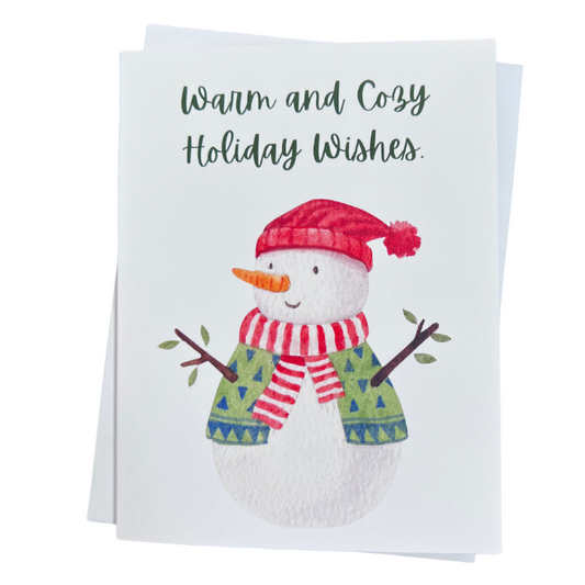 Warm and Cozy Holiday Wishes Snowman Individual Greeting Card